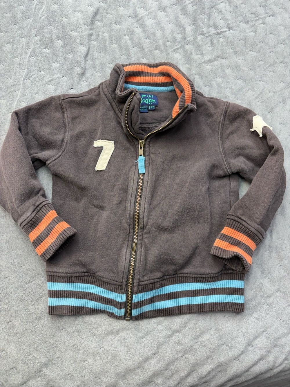 Boden Brown Zip Jacket with Orange & Blue Trim